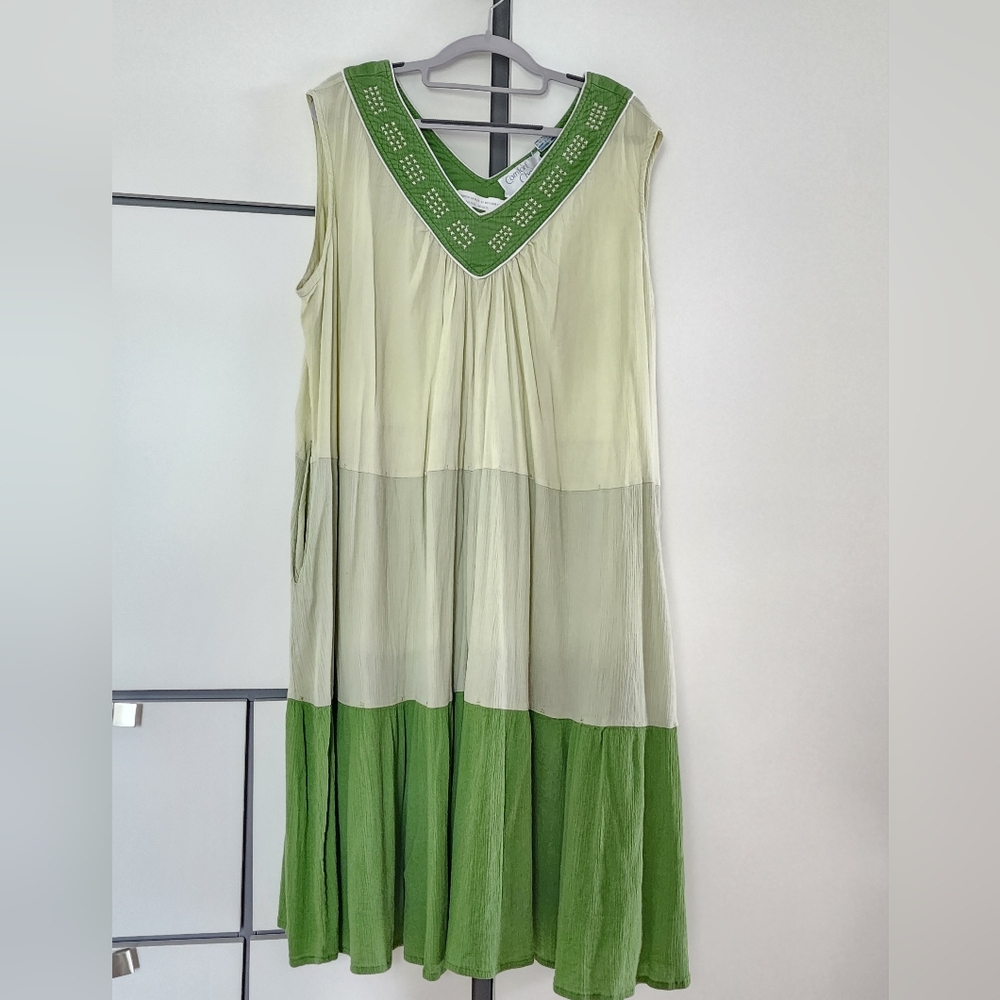 Green Sage Sleeveless Midi Cotton  Dress Siz 2X - Picture 2 of 7